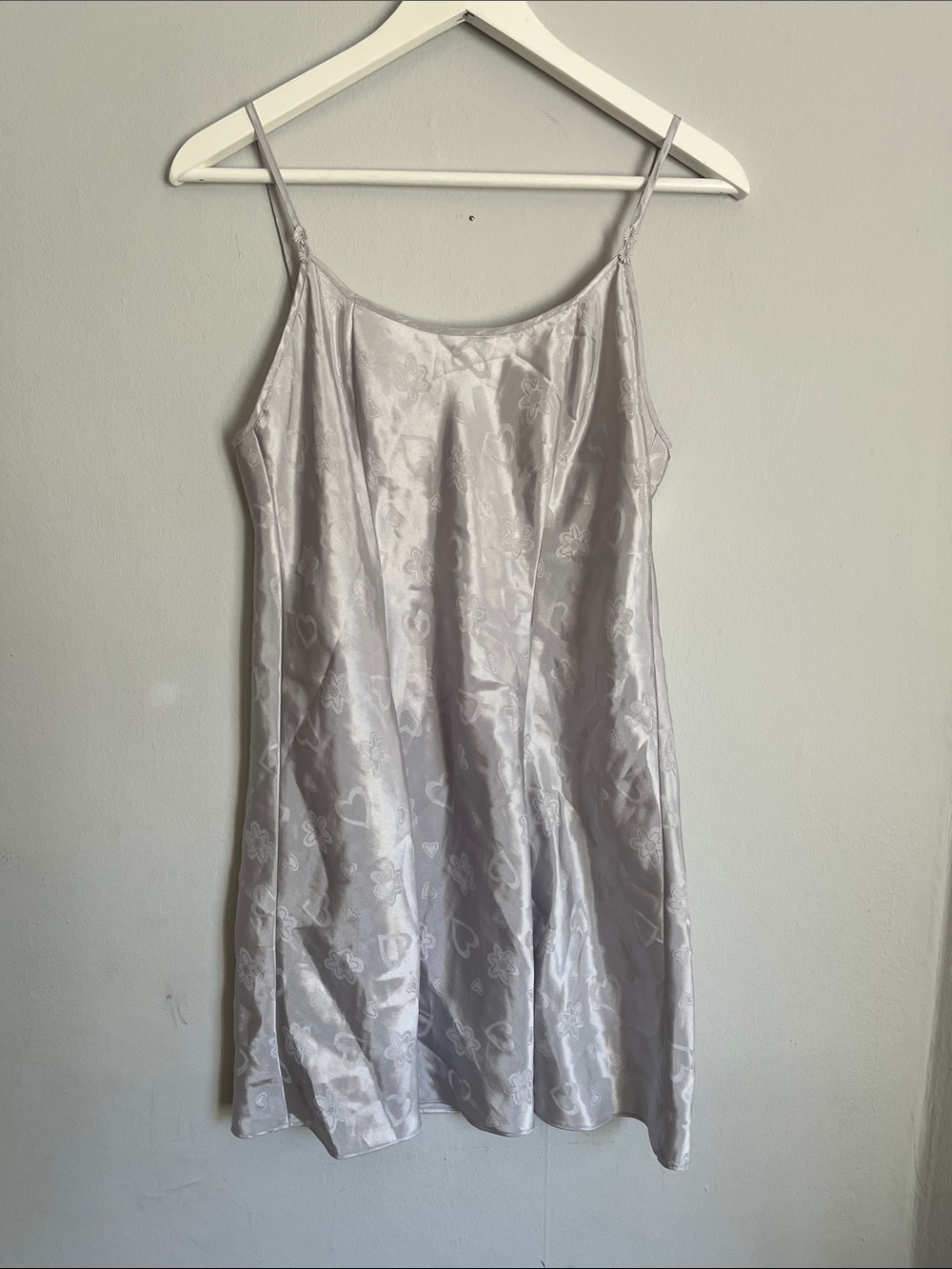 Light Gray Satin Floral Heart Slip Dress - Women’s Chemise